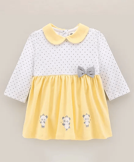 ToffyHouse Full Sleeves Frock Dress with Bow Applique Polka Dots - Thumbnail