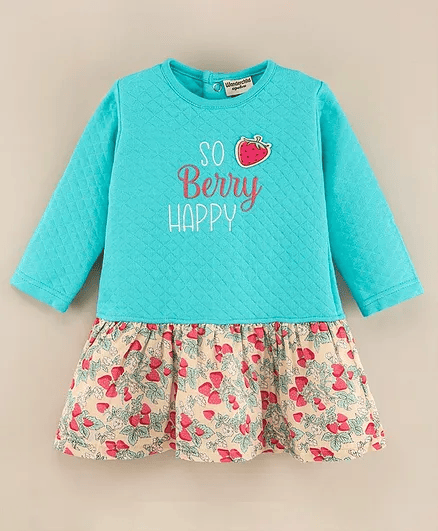 Wonderchild Full Sleeves So Berry Happy Embroidered Dress - Sea Green - Thumbnail