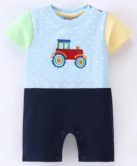 Wonderchild Half Sleeves Vehicle Embroidered & Star Printed - Thumbnail