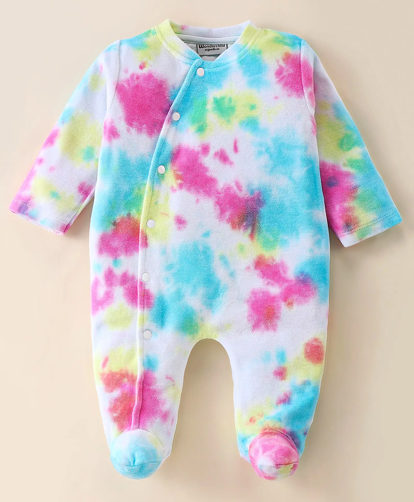 Wonderchild Full Sleeves Tie Dye Velour Footed Romper - Multi Colour - Thumbnail