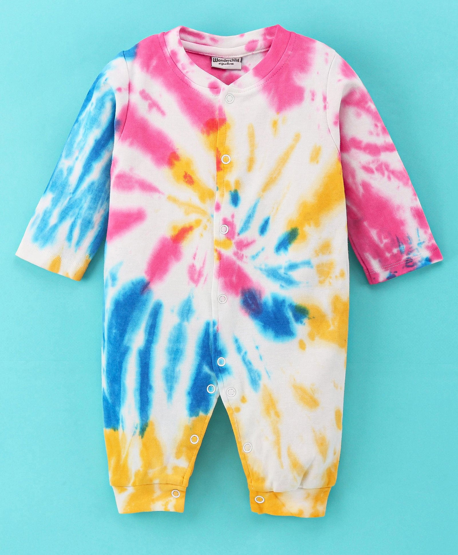 Wonderchild Full Sleeves Tie & Dye Romper - Pink Yellow - Thumbnail