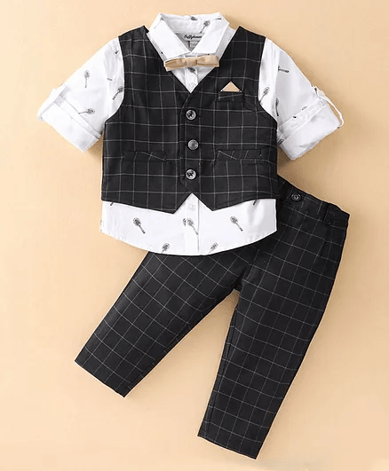 ToffyHouse Cotton Poplin Full Sleeves Checks Party Suit - Thumbnail