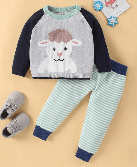 ToffyHouse Full Sleeves Winter Wear Suits With Sheep Design - Thumbnail
