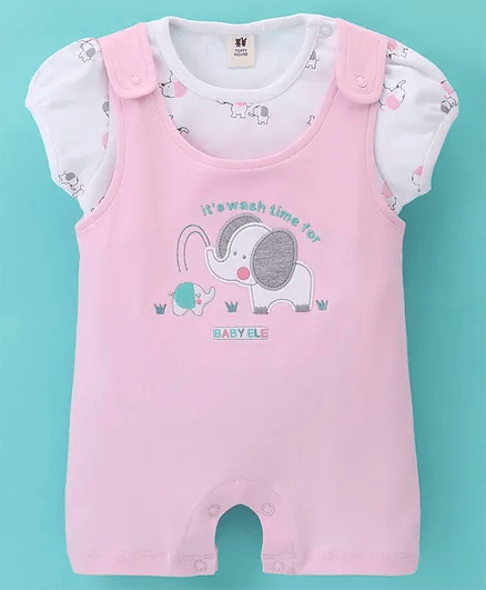 ToffyHouse 100% Cotton Knit Dungaree Style Rompers - Thumbnail