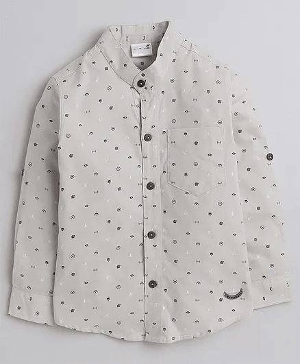 BAATCHEET Full Sleeves Evil Eye Printed Shirt - Off White - Thumbnail