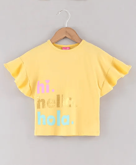 Little Kangaroos Half Sleeves Cotton Top - Yellow - Thumbnail