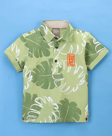 Little Kangaroos Half Sleeves T-Shirt Leaf Print- Green - Thumbnail
