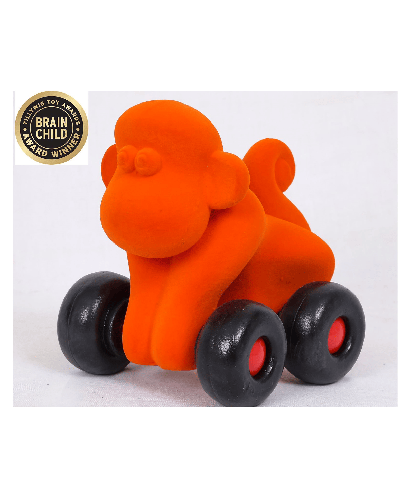 RUBBABU Natural Rubber Little Monkey Pull Along Toy- Orange - Thumbnail