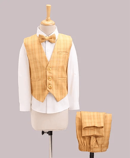Robo Fry Full Sleeves Checks Party Suits - Yellow - Thumbnail