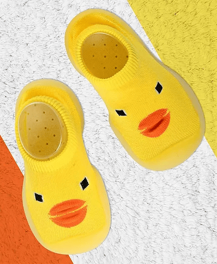 Yellow Bee Duck Pattern Anti Skid Cotton & Rubber Sock Shoes - Yellow - Thumbnail