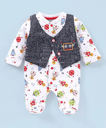Wonderchild Full Sleeves Robot Theme Printed Romper - Thumbnail