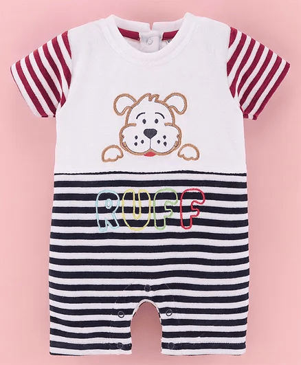 Wonderchild Half Sleeves Striped & Ruff Printed Romper - Thumbnail