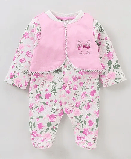 Wonderchild Full Sleeves Floral Printed Romper With Jacket - Thumbnail