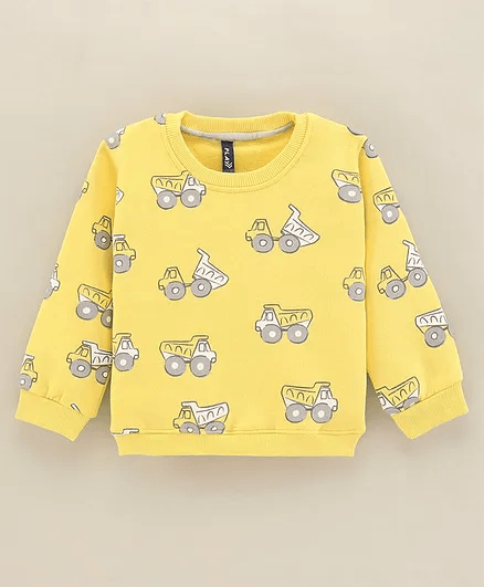 Little Kangaroos Full Sleeves Vehicle Print T-Shirt - Yellow - Thumbnail