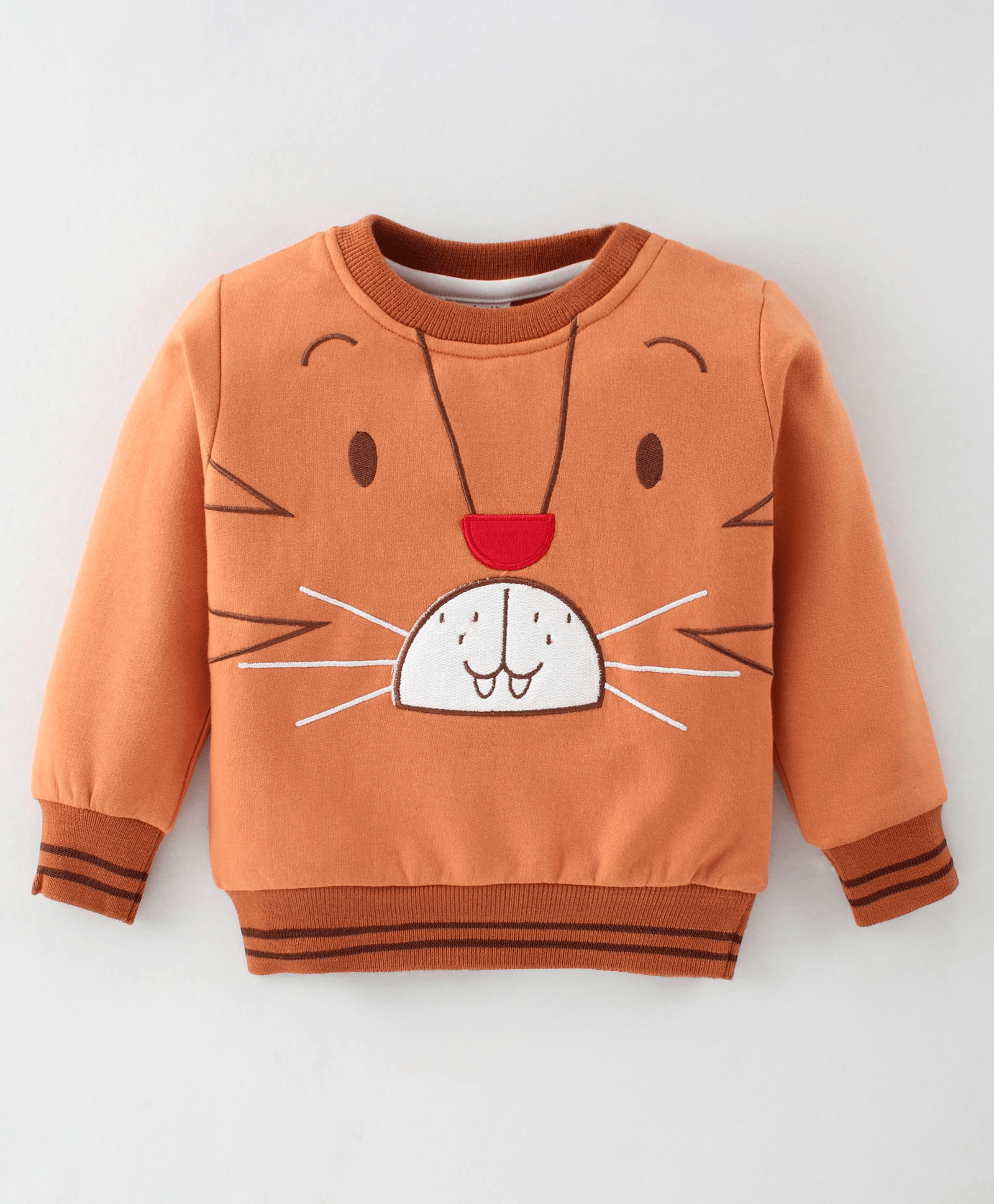 Wonderchild Full Sleeves Tiger Face Detailed Sweatshirt - Rust Brown - Thumbnail