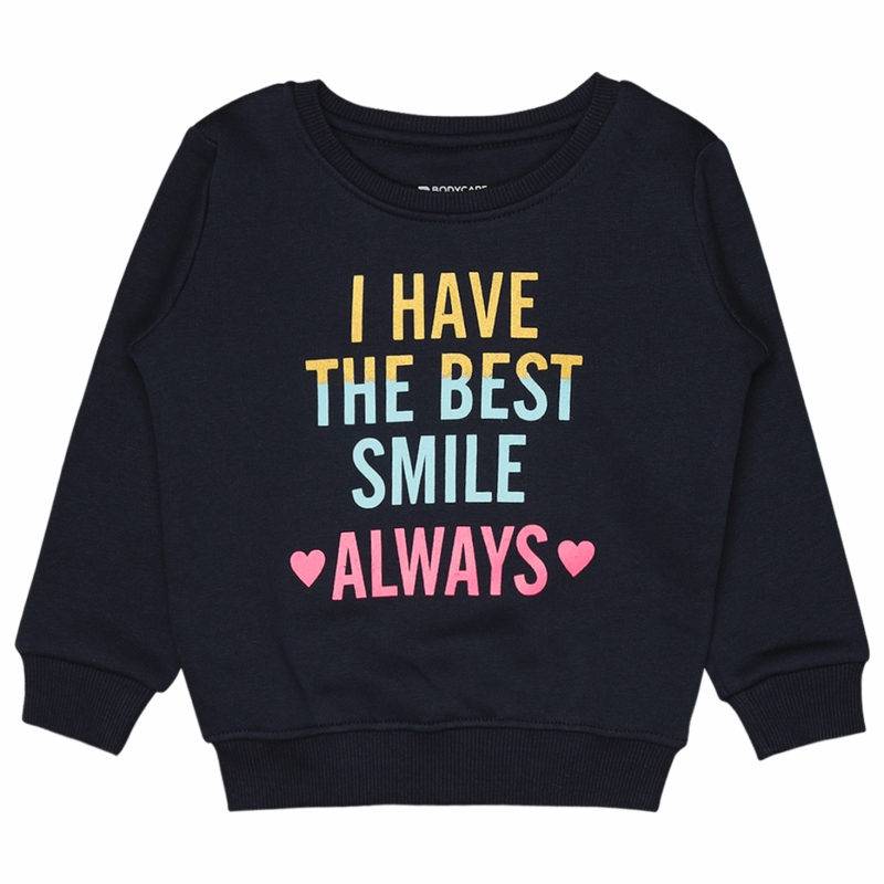 Bodycare Girls Round Neck Full Sleeves Sweat Shirt - Navy - Thumbnail