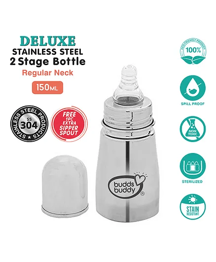 Buddsbuddy Deluxe Stainless Steel Regular Neck Baby Feeding Bottle - Thumbnail