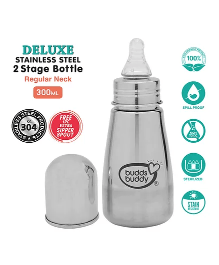 Buddsbuddy Deluxe Stainless Steel Regular Neck Baby Feeding Bottle - Thumbnail
