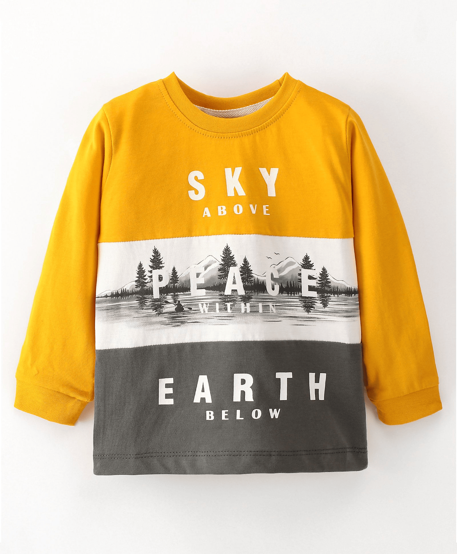 OLLPOP Cotton Sinker Full Sleeves Text Printed T-Shirt - Ocean Blue - Thumbnail