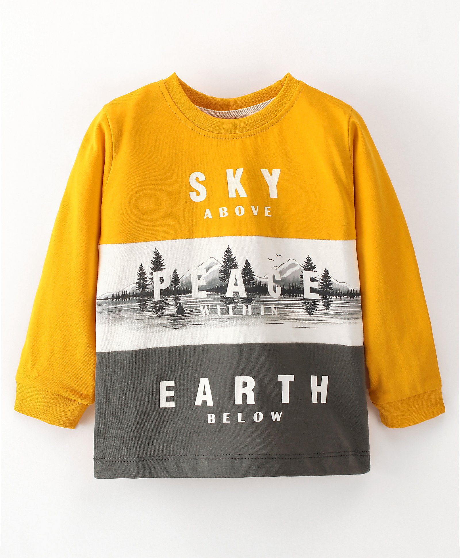 OLLPOP Cotton Sinker Full Sleeves Text Printed T-Shirt - Yellow - Thumbnail