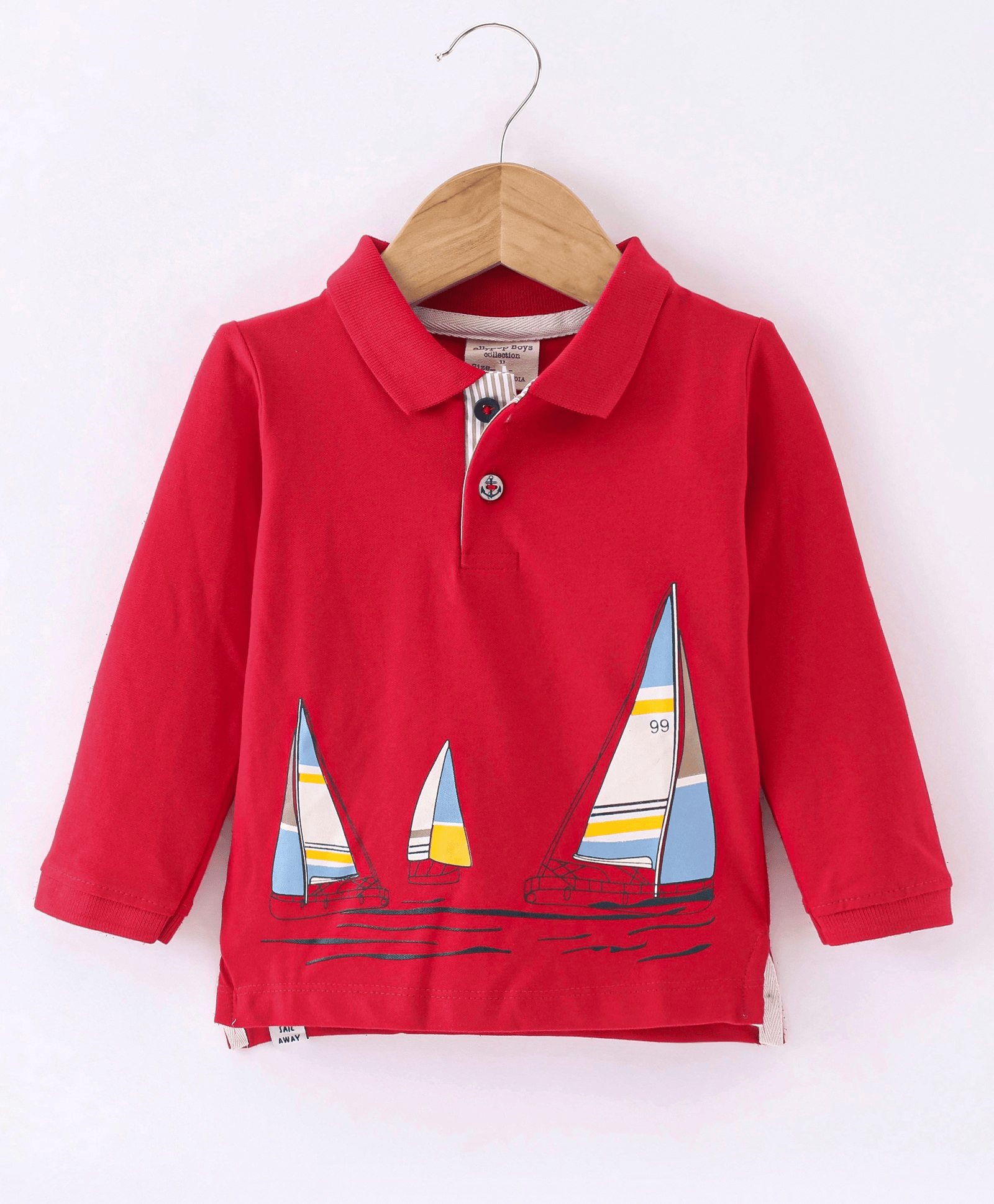 Ollypop Sinker Knit Full Sleeves T-Shirt Boat Print -Retro Red - Thumbnail