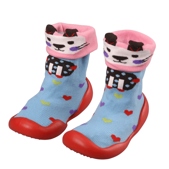 Baby Sock Shoes, Blue Kitten, Small - Thumbnail