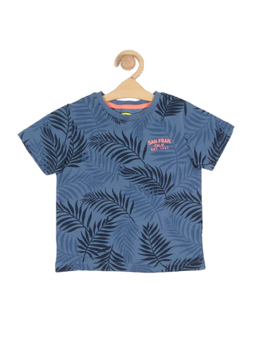 ROUND NECK FLORAL PRINT T-SHIRT - BLUE - Thumbnail