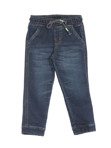 ELASTIC WAIST CROSS POCKET STRAIGHT FIT JOGGER JEANS - BLUE - Thumbnail
