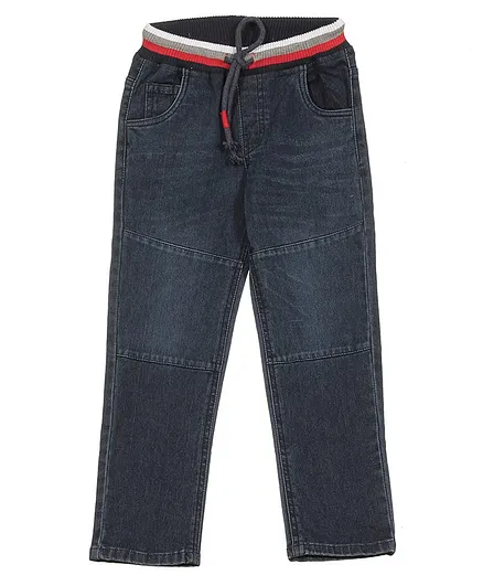 Product Details: Elastic Waist Cross Pocket Straight Fit Jogger Jeans - Blue 100% Cotton Cross Pocket Twin Back Pocket Soft Fabric Machine Wash - Thumbnail