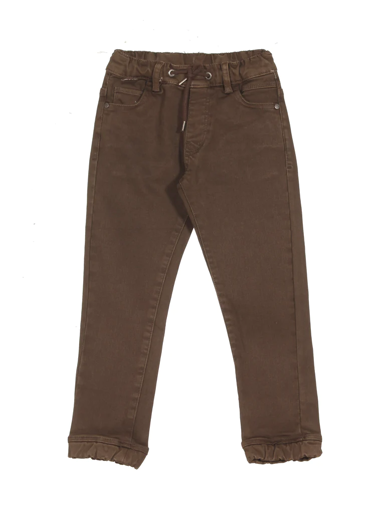 ELASTIC WAIST STRAIGHT FIT CARGO JOGGER JEANS - BROWN - Thumbnail