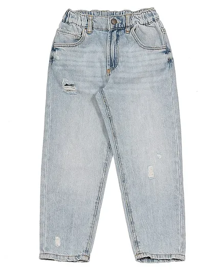 Lil Lollipop Solid Button Down Straight Fit Distressed Jeans - Blue - Thumbnail