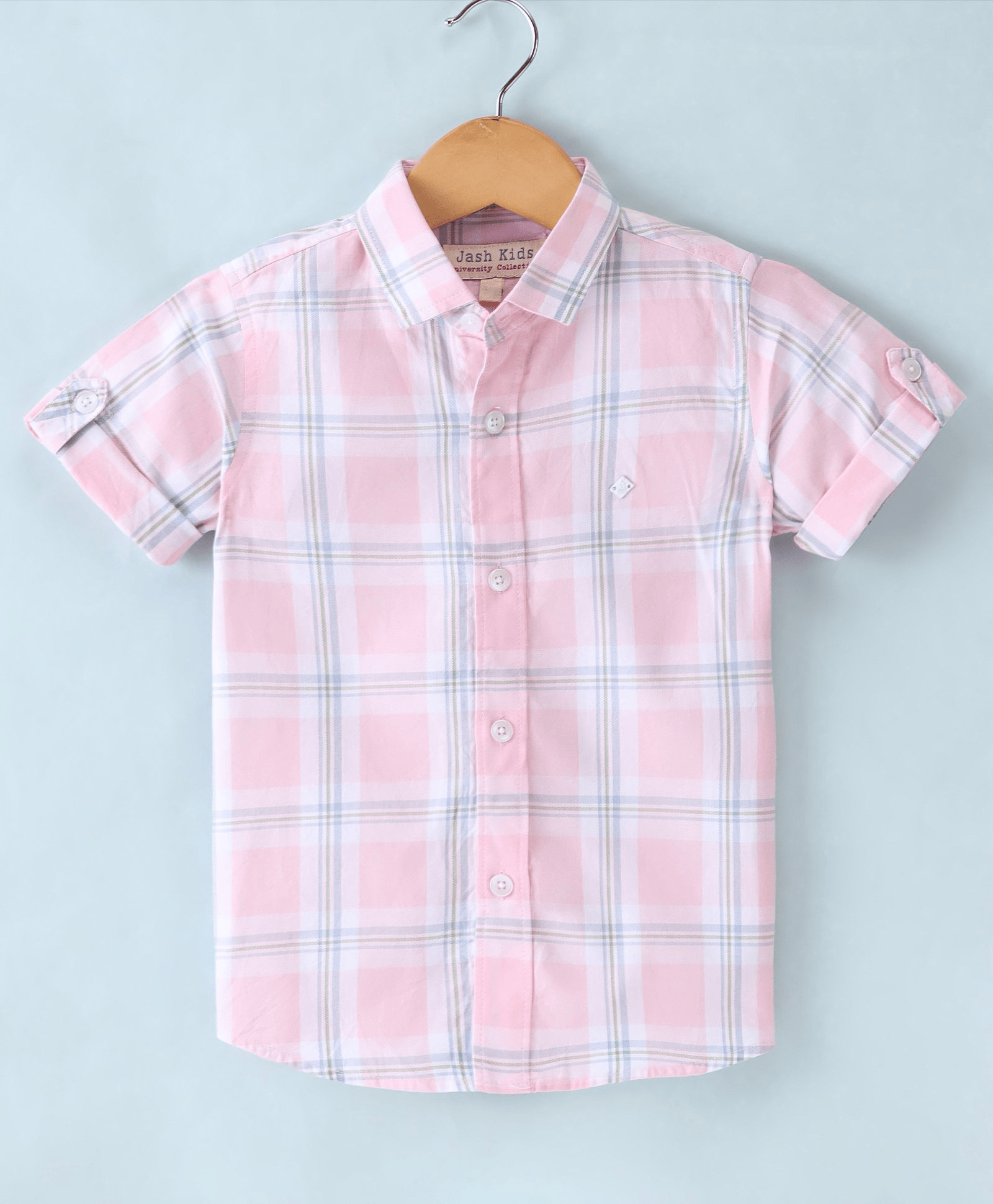 JASH KIDS Cotton Half Sleeves Shirt Checkered - Pink - Thumbnail