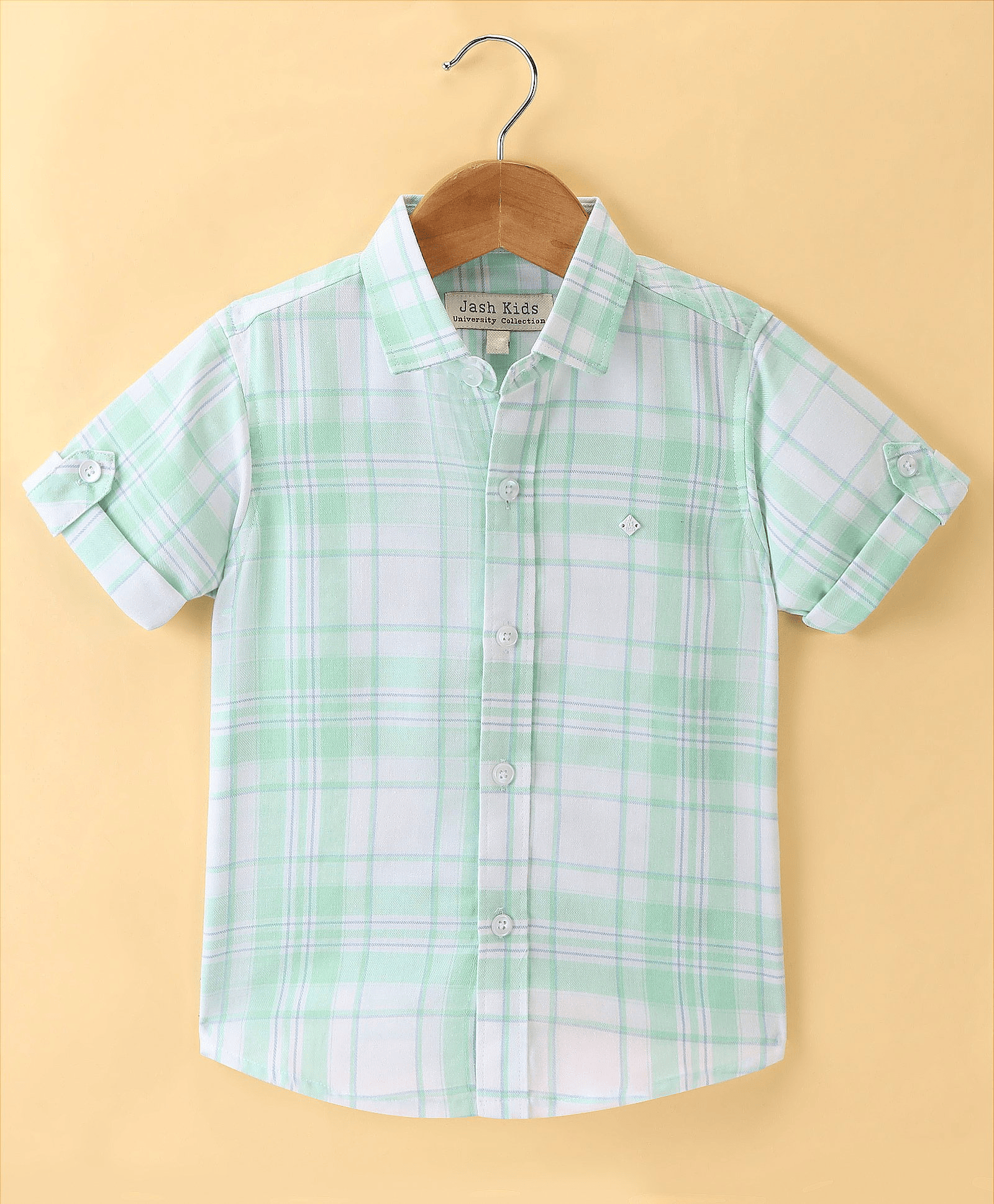 Jash Kids Cotton Half Sleeves Checkered Shirt - Green - Thumbnail