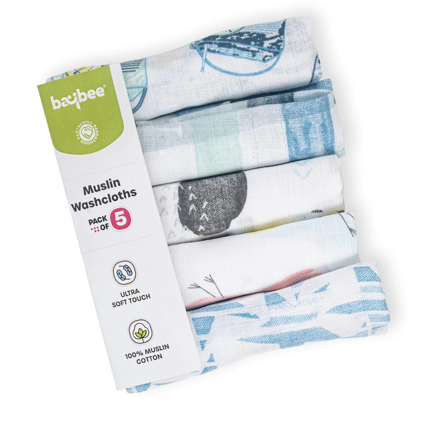 Baybee 100% Cotton Muslin Baby Napkins Towel for New Born, Ultra-Soft & Absorbent Baby Napkins - Thumbnail