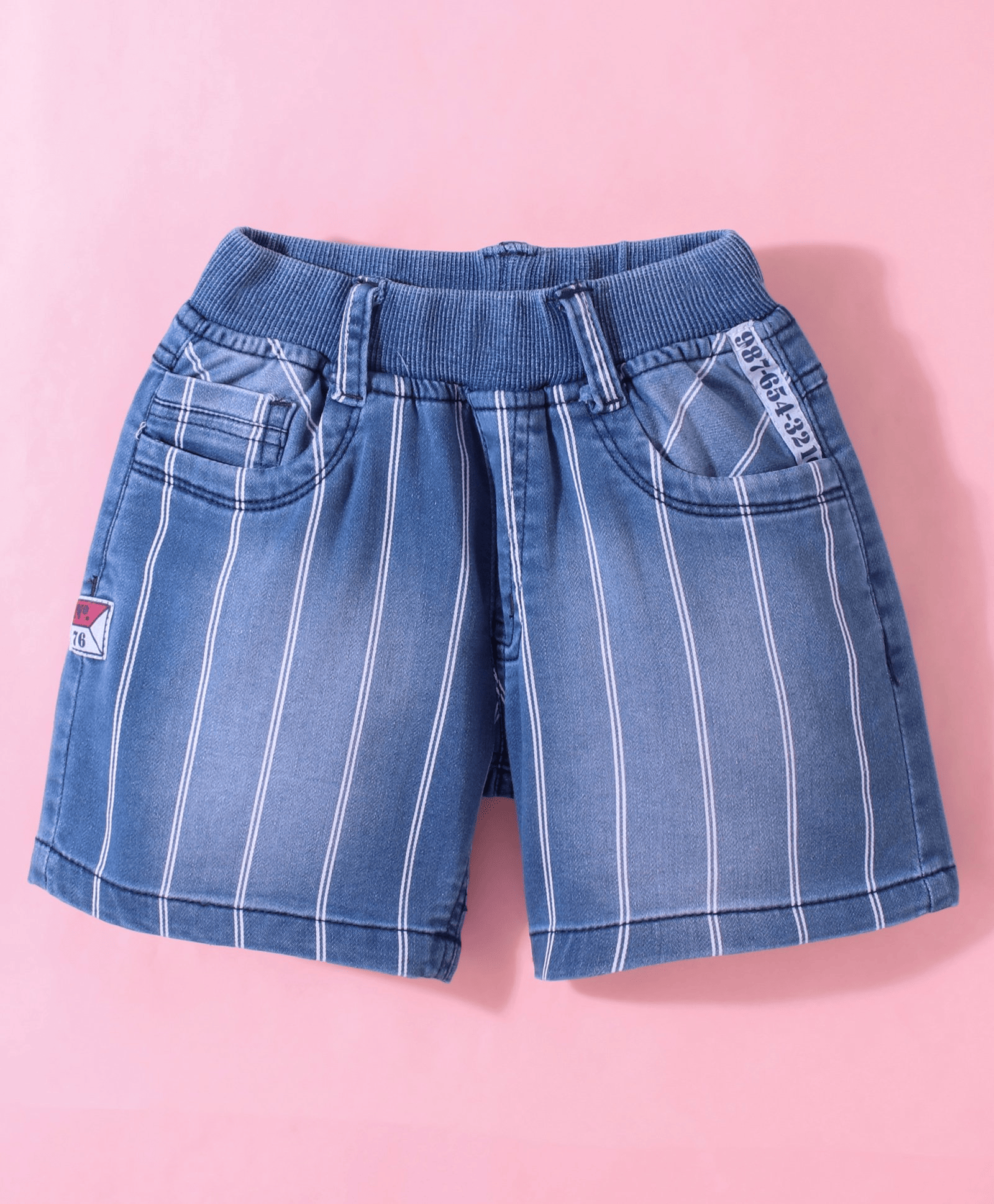 Little Kangaroos 100% Cotton Above Knee Length Striped Shorts - Light Blue - Thumbnail