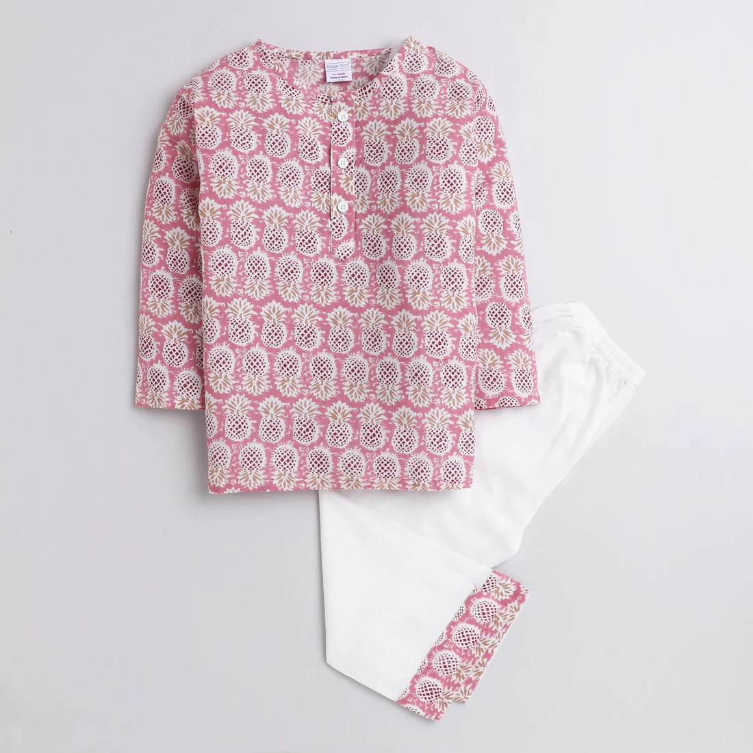 Polka Tots Kurta Pajama for Kids 100% Super Soft Cotton Night Suits for Boys & Girls - pink - Thumbnail