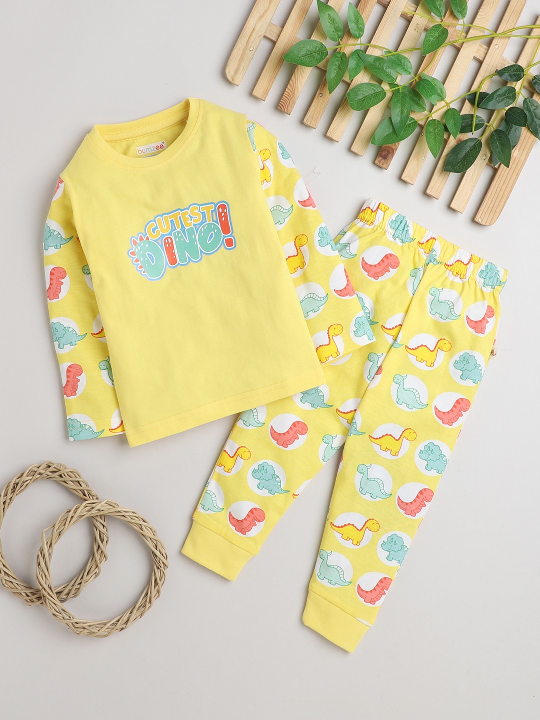 BUMZEE Yellow Boys Full Sleeves T-Shirt & Pyjama Set - Thumbnail