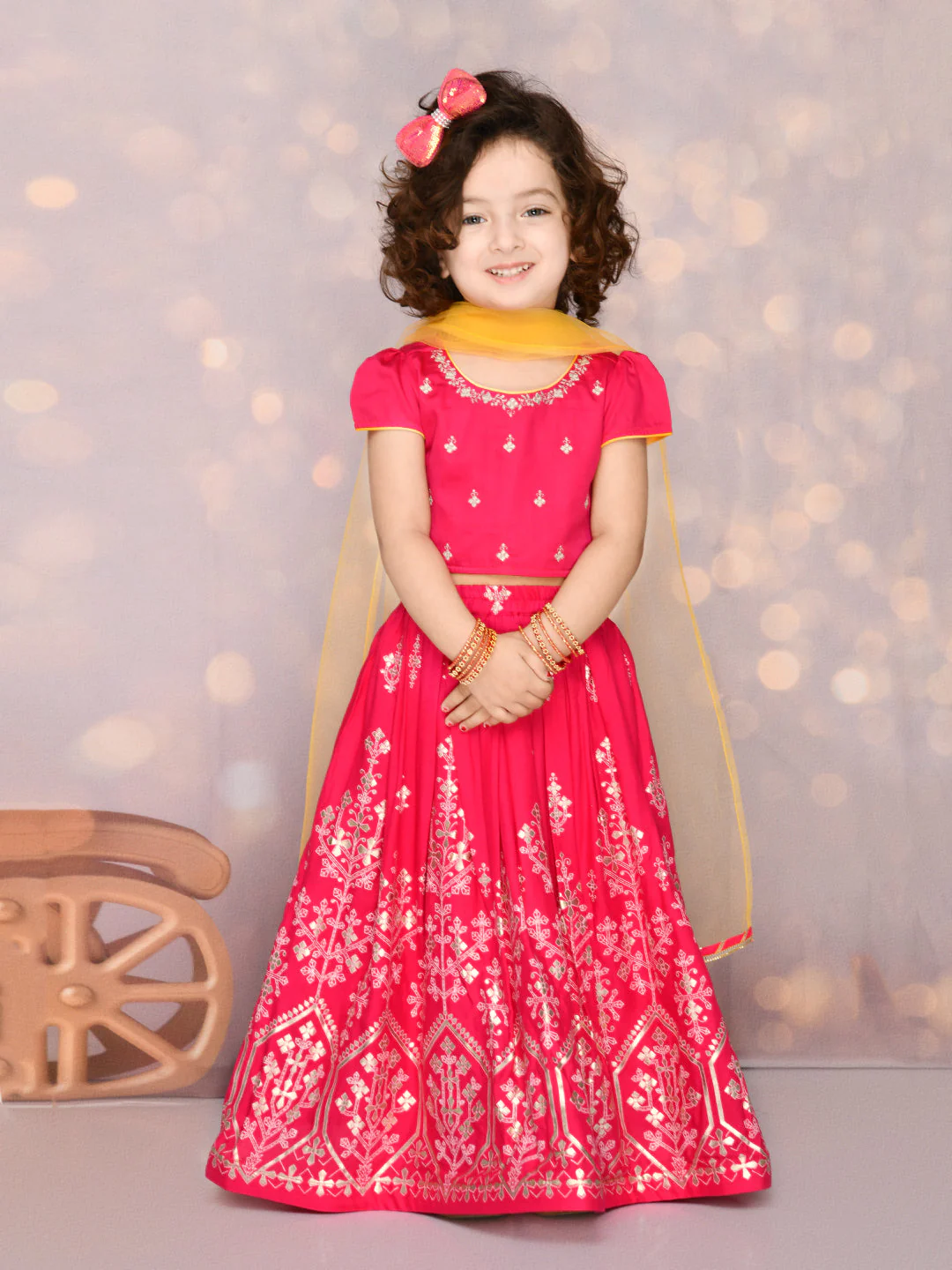 Saka Designs Girl Magenta Lehenga With Embroidered Choli & Dupatta - Thumbnail