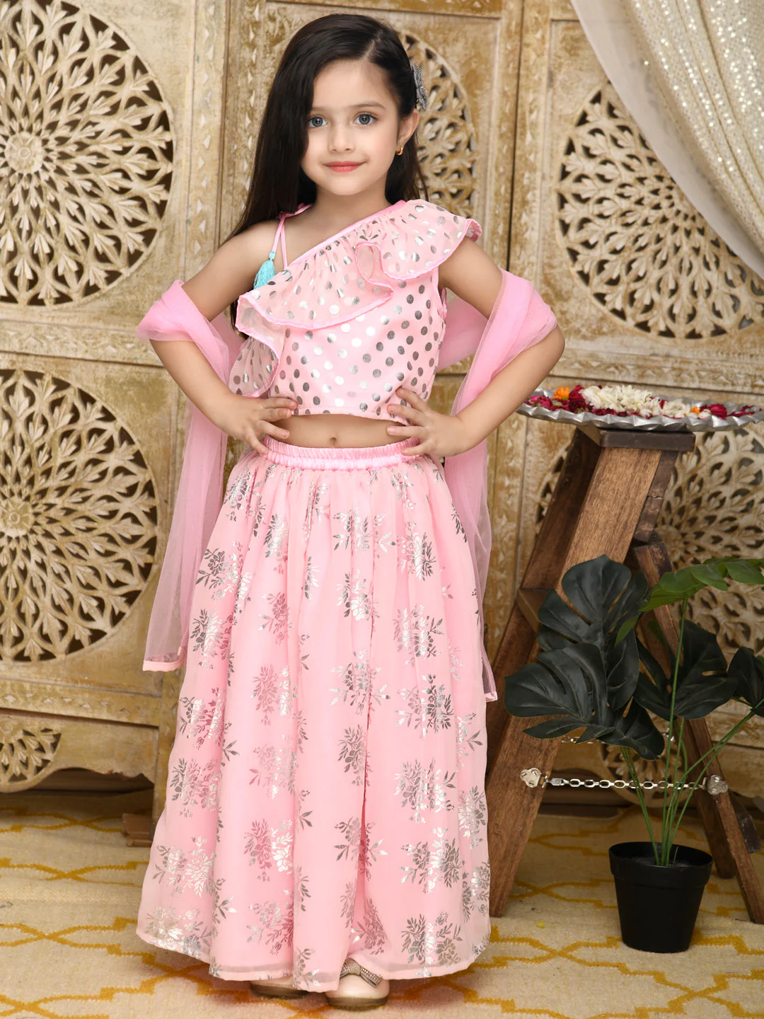 Saka Designs Girl Pink Lehenga Choli With Dupatta - Thumbnail