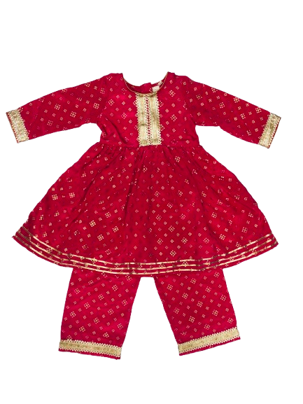 Saka Designs Girl Magenta sharara With  Embroidered full sleeve kurta set - Thumbnail