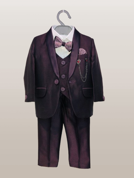 Gulab garment solid wine three piece suit for boy style - Thumbnail