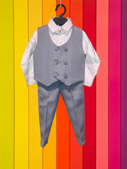 Gulab garment Grey - coat suit,Three piece boy style party wear - Thumbnail