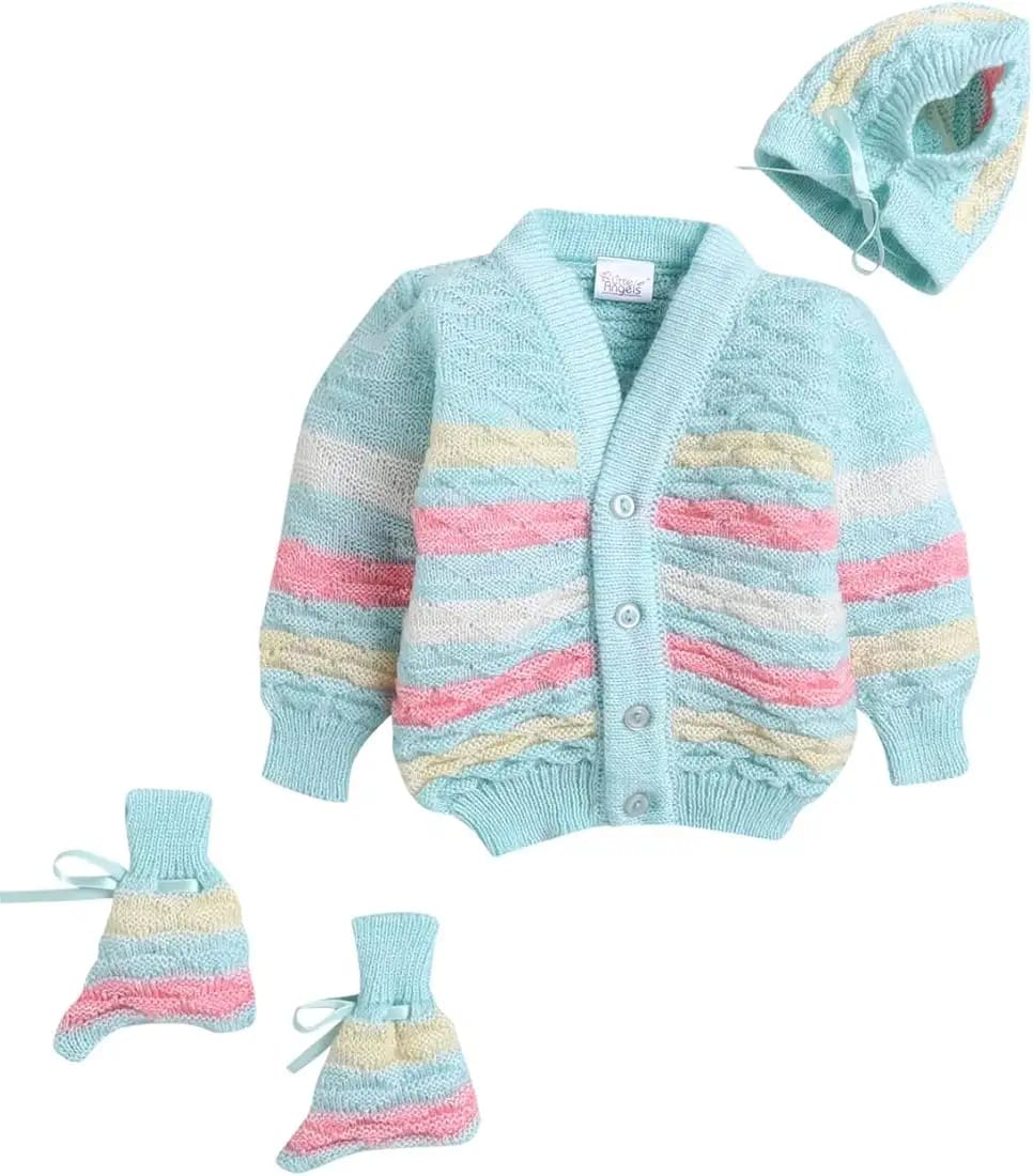 Little angels Green Girl & boy sweater set - Thumbnail