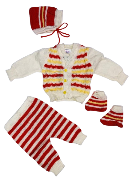 Little angels white orange sweater set for baby & boy strip pattern - Thumbnail