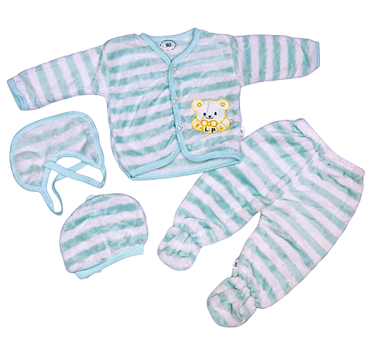Baby's love baby naturelle set n suit for kids color-white & aqua green-stripe pattern - Thumbnail