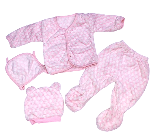 Baby's love baby naturelle set n suit for kids color-white & pink-structural pattern - Thumbnail