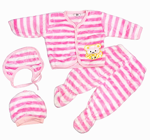 Baby's love baby naturelle set n suit for kids color-white pink-striped pattern - Thumbnail