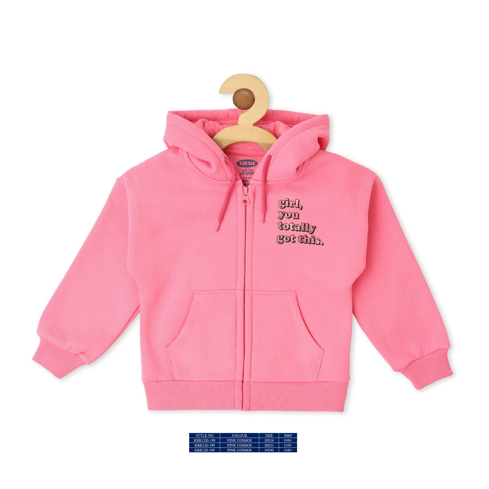 Vitamins Full Sleeves Hooded Sweatshirt - Pink - Thumbnail