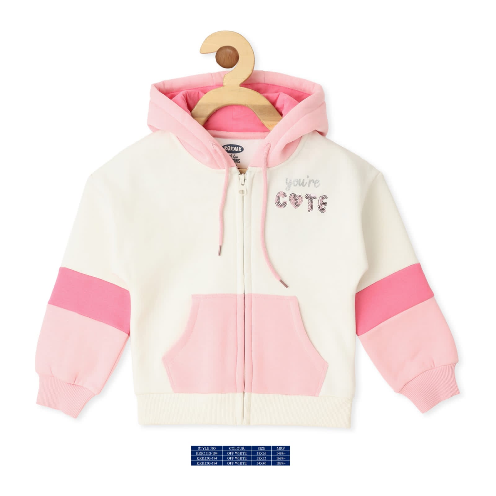 Vitamins Full Sleeves Hooded Sweatshirt - White & Pink - Thumbnail