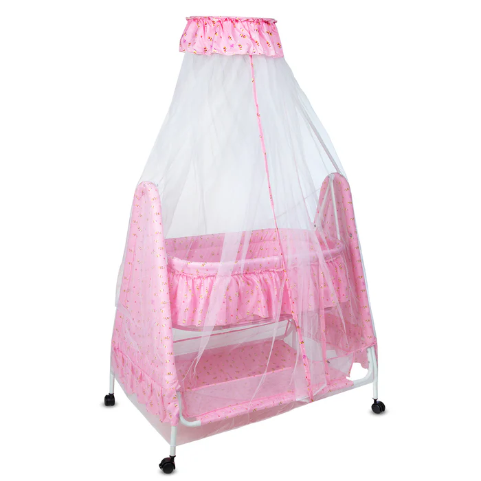 Mee Mee Spacious Swinging Baby Cradle with Mosquito Net (Pink) - Thumbnail